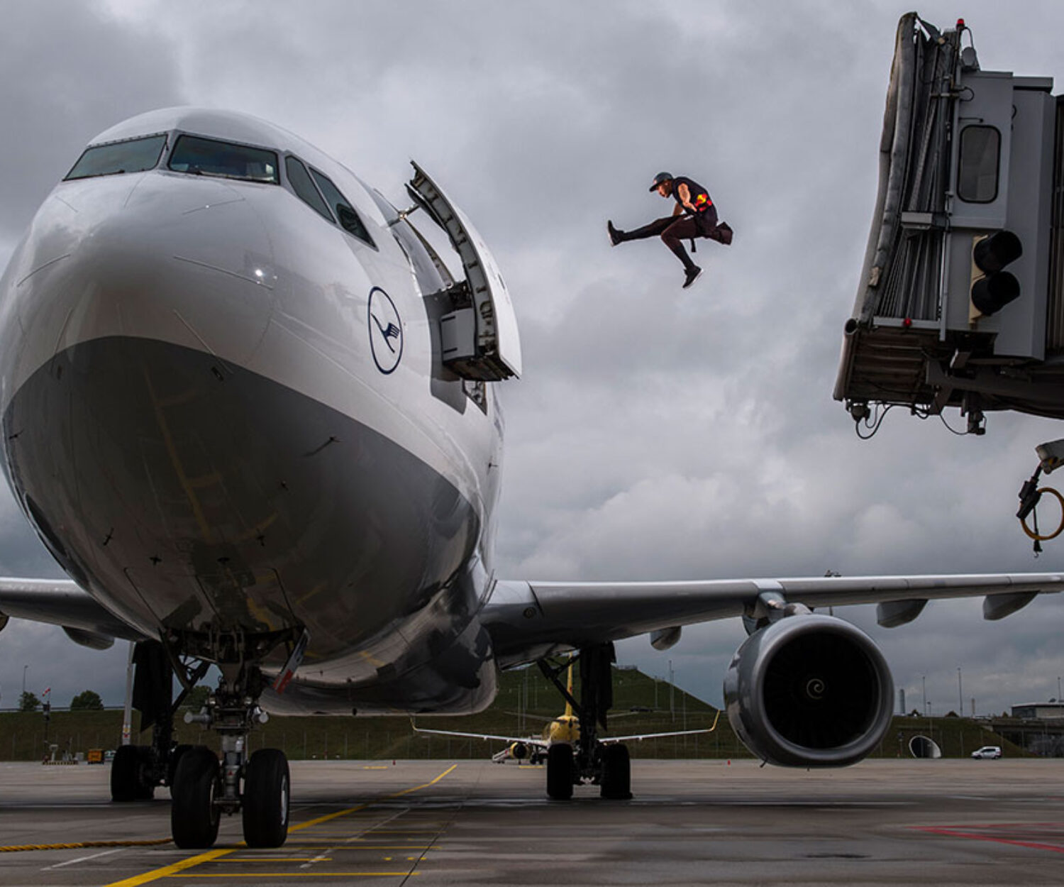 Jason Paul jumping in a Plane